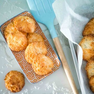 coconut macaroons on a plate with spatula