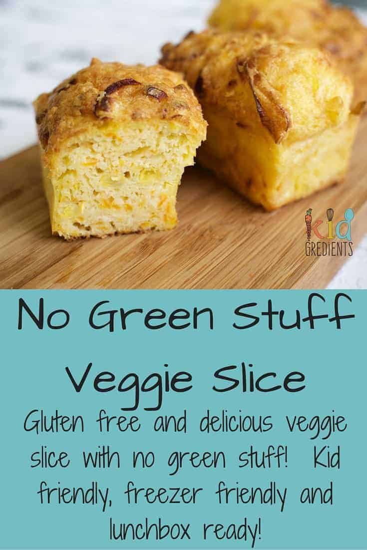 Delicious recipe for a no green stuff veggie slic that is perfect for lunchboxes, great as an afternoon snack and oh so kid friendly!