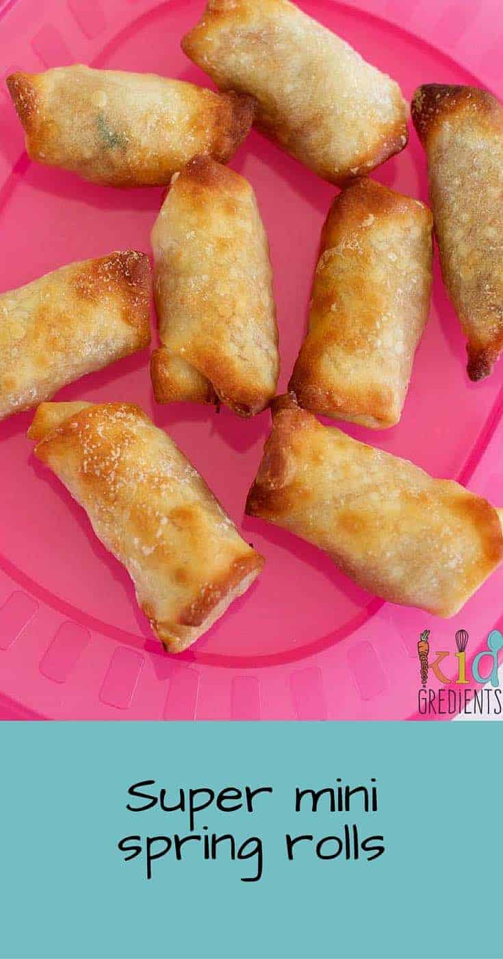 Recipe for teeny tiny super mini spring rolls made using wonton wrappers and baked, not fried!