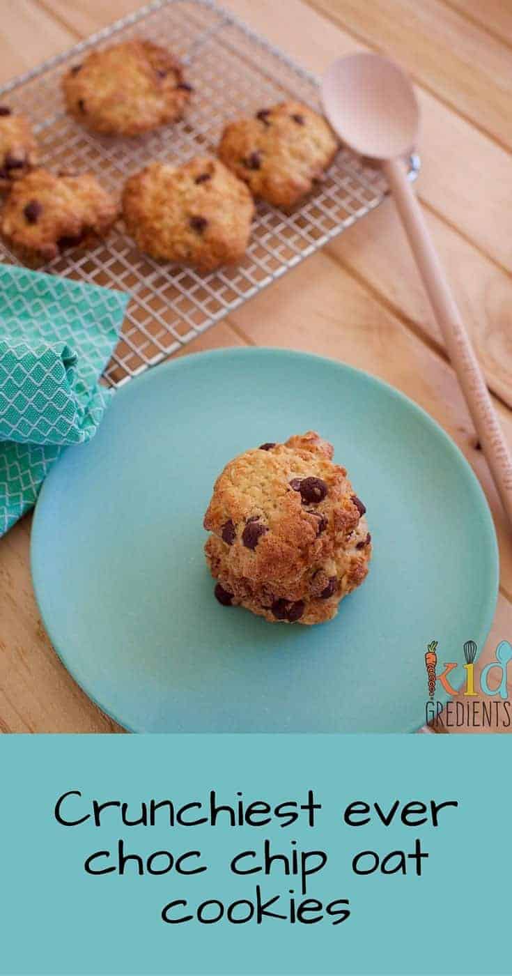 Recipe for the crunchiest ever choc chip oat cookies! Yummy and easy to make. 