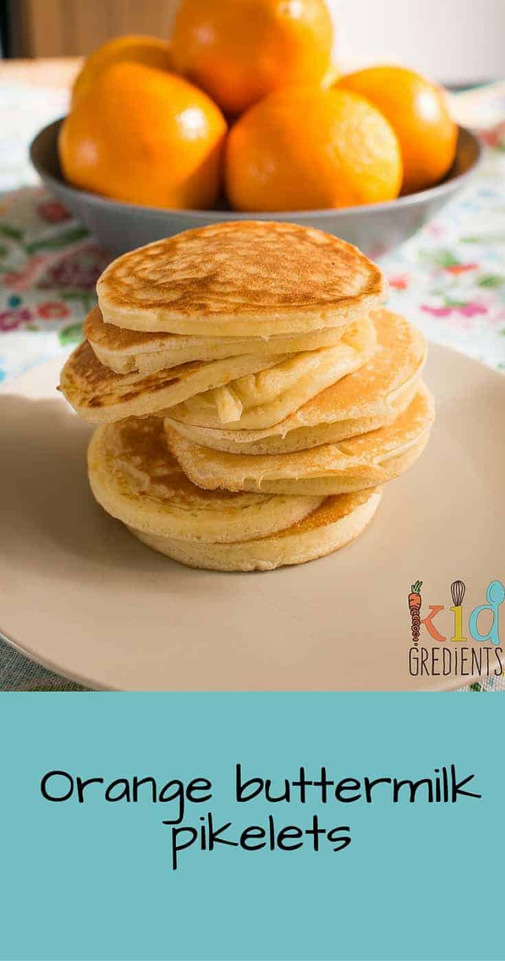 Yummy little orange buttermilk pikelets. Enjoy warm with butter or cold in the lunchbox. Freezer friendly recipe and perfect for kids!