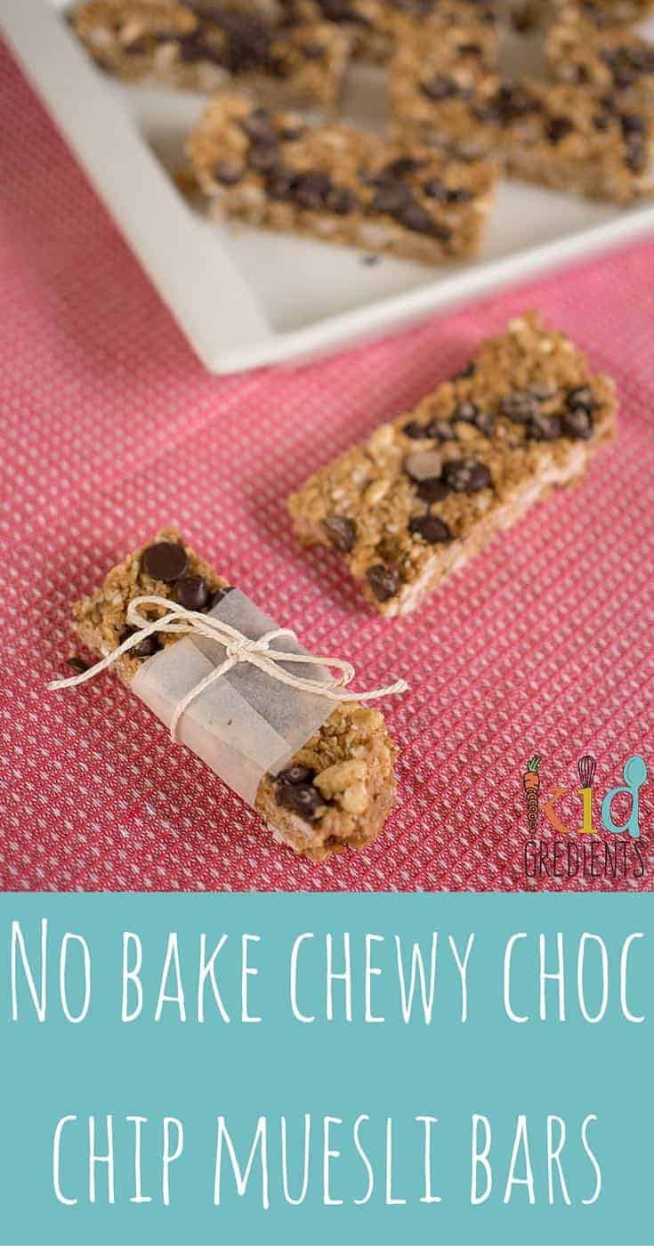 Delicious No bake chewy choc chip muesli bars! make them with the kids!