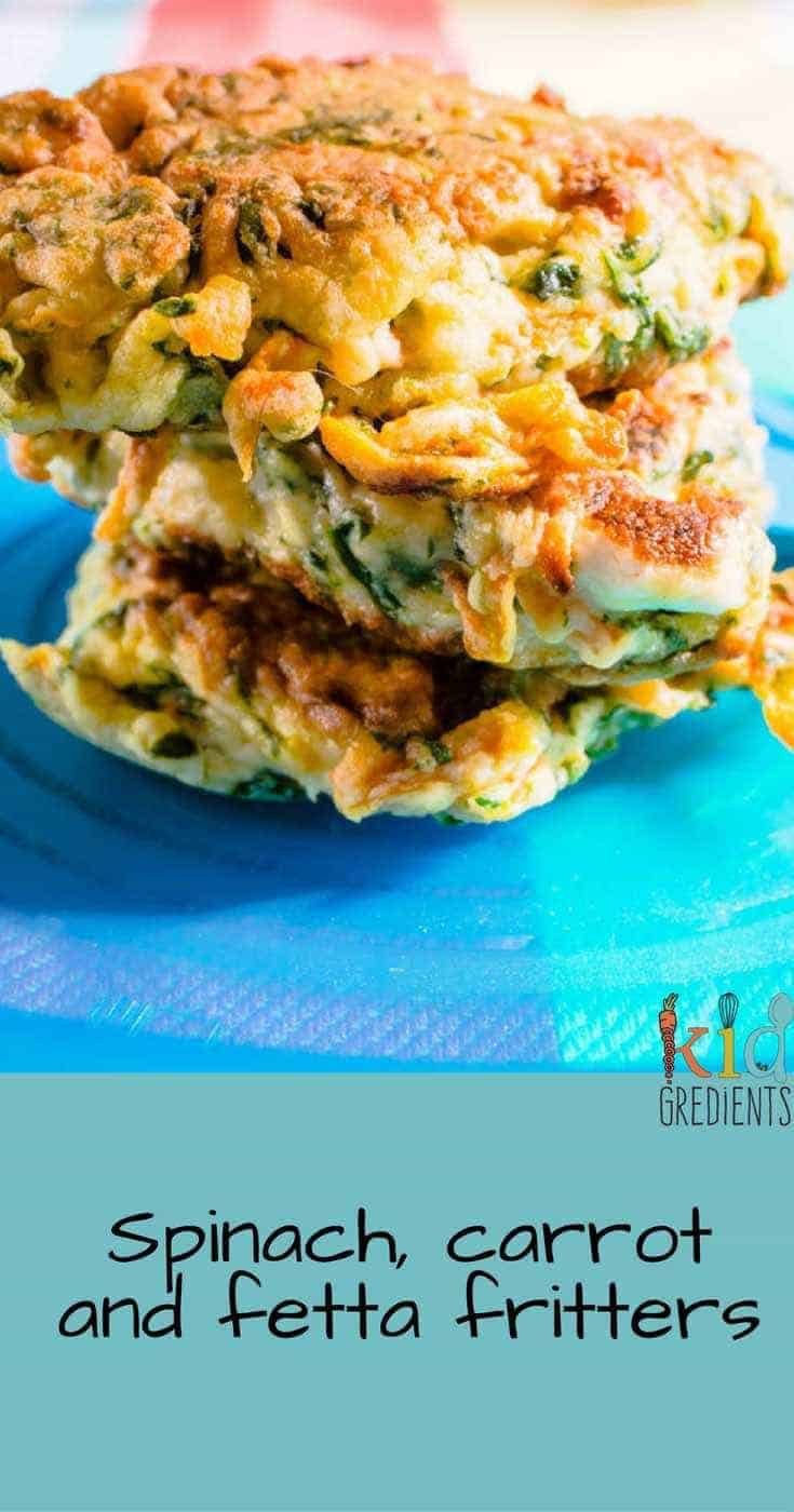Spinach, carrot and fetta fritters, lunchbox friendly, freezer friendly and so kid friendly. An excellent protein hit and veggie booster!