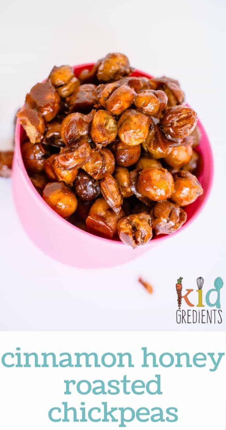 Sweet cinnamon honey roasted chickpeas, perfect for the lunchbox!