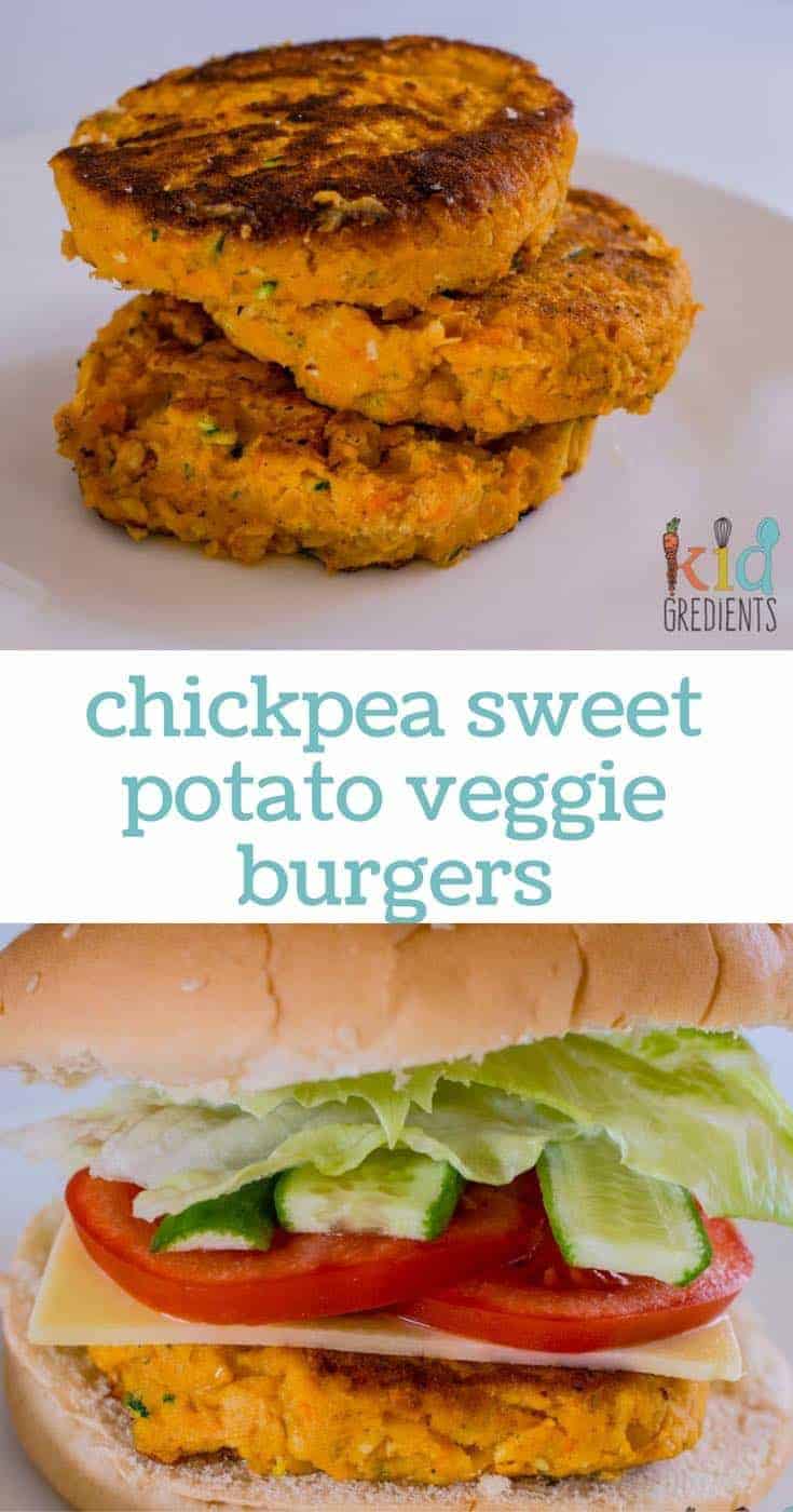 Chickpea sweet potato veggie burgers, the healthy choice for burgers! Delicious, meat free and kid friendly
