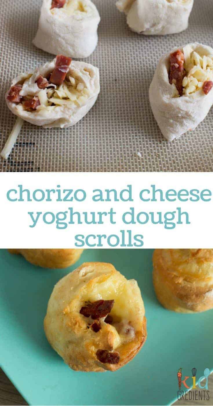 Chorizo and cheese yoghurt dough scrolls, perfect lunchbox recipe!