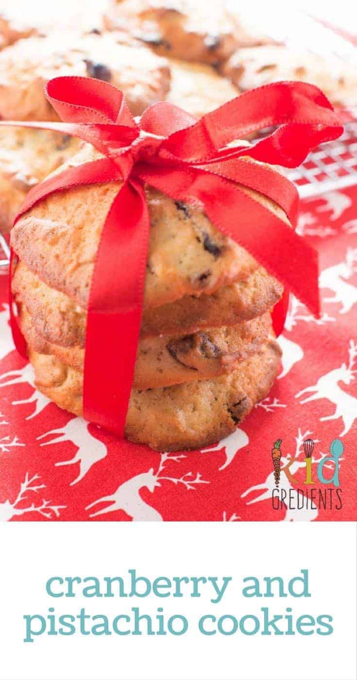 Cranberry and pistachio cookies, perfect as gifts, yummy to eat! Kid friendly and super easy to make.