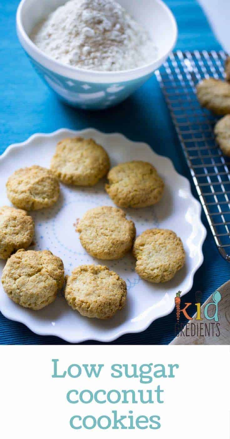 These delicious low sugar coconut cookies are easy to make and freezer friendly, delicious in the lunchbox and perfect for afternoon tea.