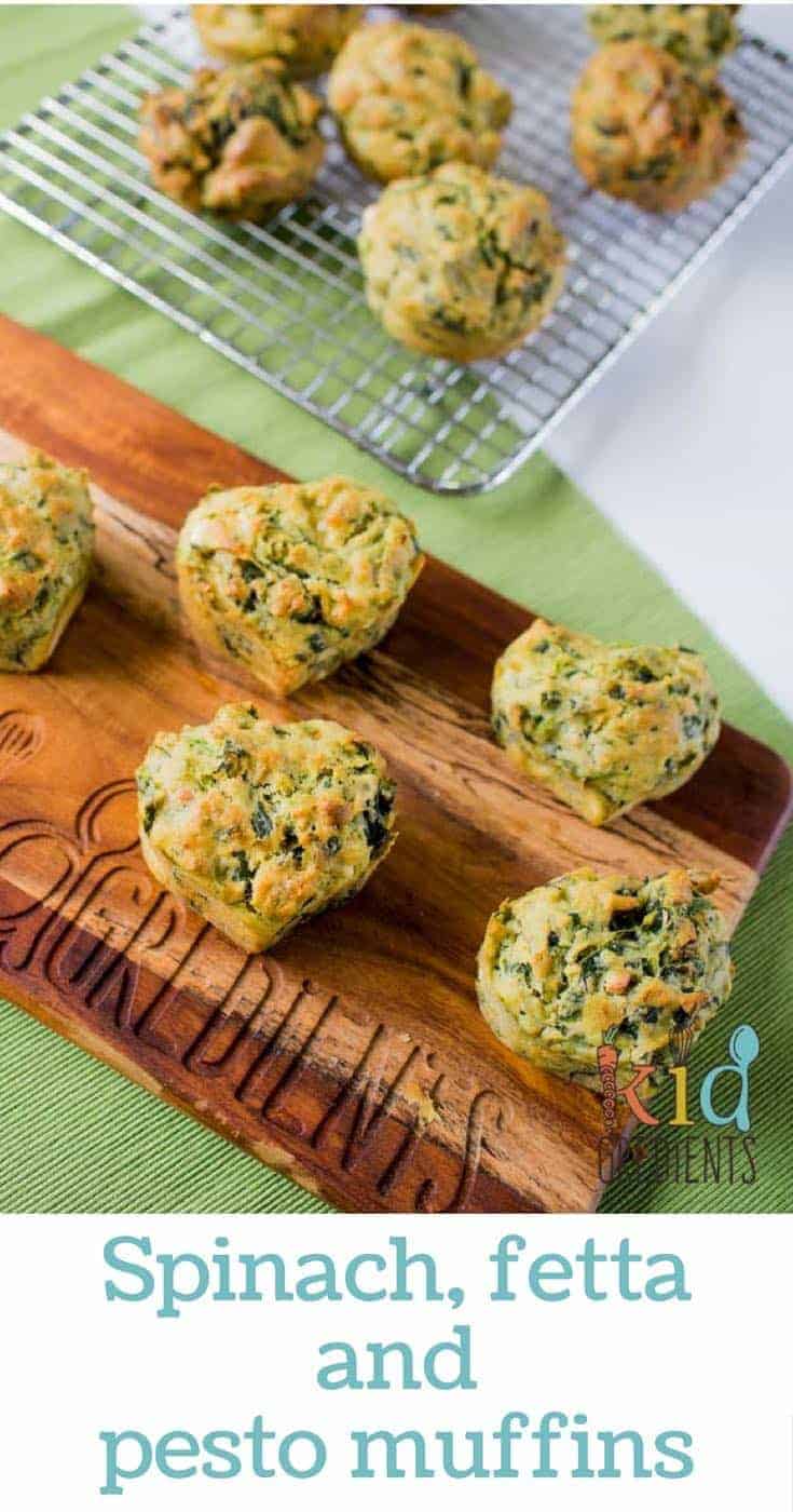 These delicious savoury muffins are perfect for the lunchbox. Spinach, fetta and pesto muffins are freezer friendly too!