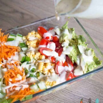 sunshine salad with mustard mayonnaise dressing
