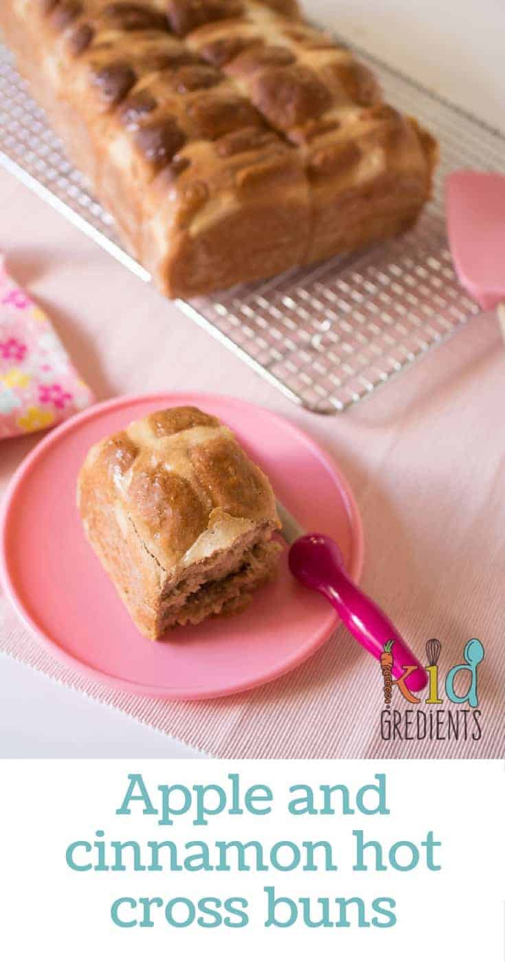 Delicious apple and cinnamon hot cross buns, perfect for morning tea or even breakfast!