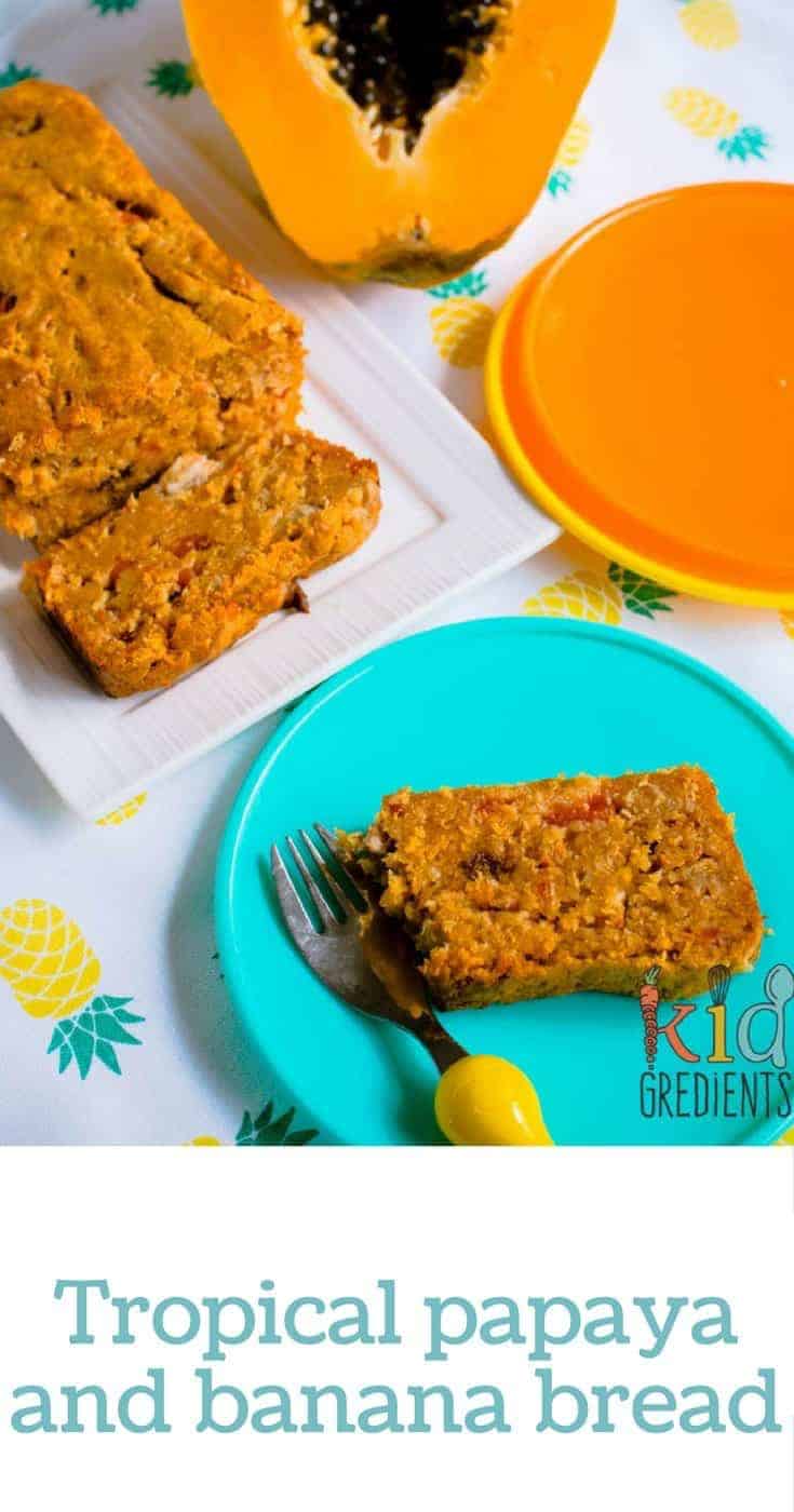 This delicious tropical papaya and banana bread is awesome for lunchboxes, and super kid friendly! Freezer friendly, dairy free and extra low in sugar.