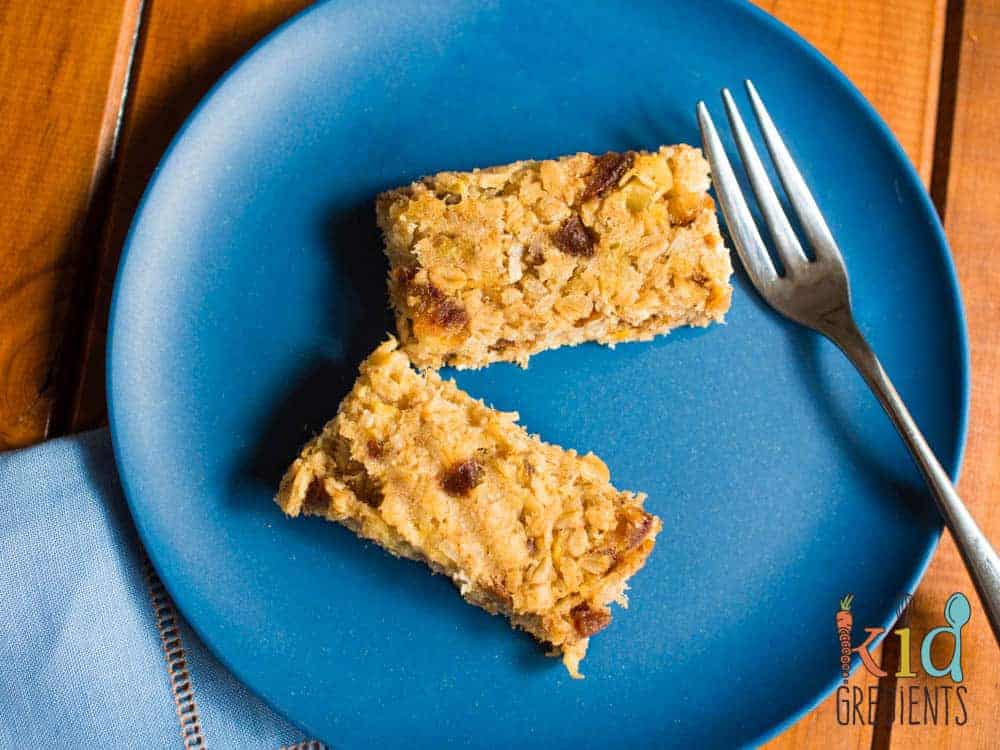 Tropical banana and pineapple oat bars: dairy free, egg free and refined sugar free. The perfect make and freeze recipe for breakfast. Great for breakfast on the go!