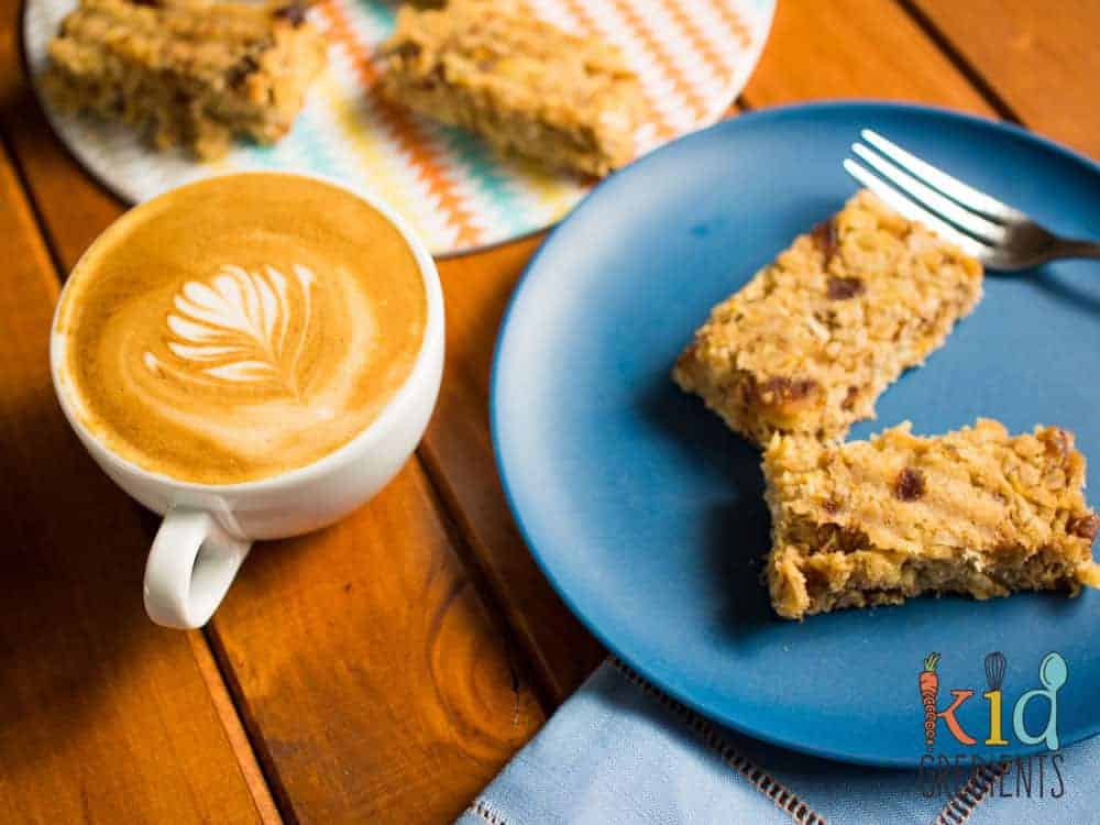 Tropical banana and pineapple oat bars: dairy free, egg free and refined sugar free. The perfect make and freeze recipe for breakfast. Great for breakfast on the go!