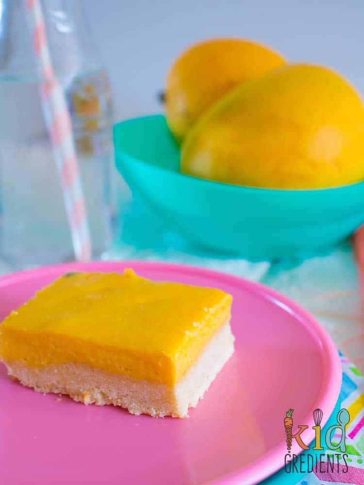 Tropical mango and passionfruit treat slice. This delicious slice is a perfect summer treat! Sweet and yummy!