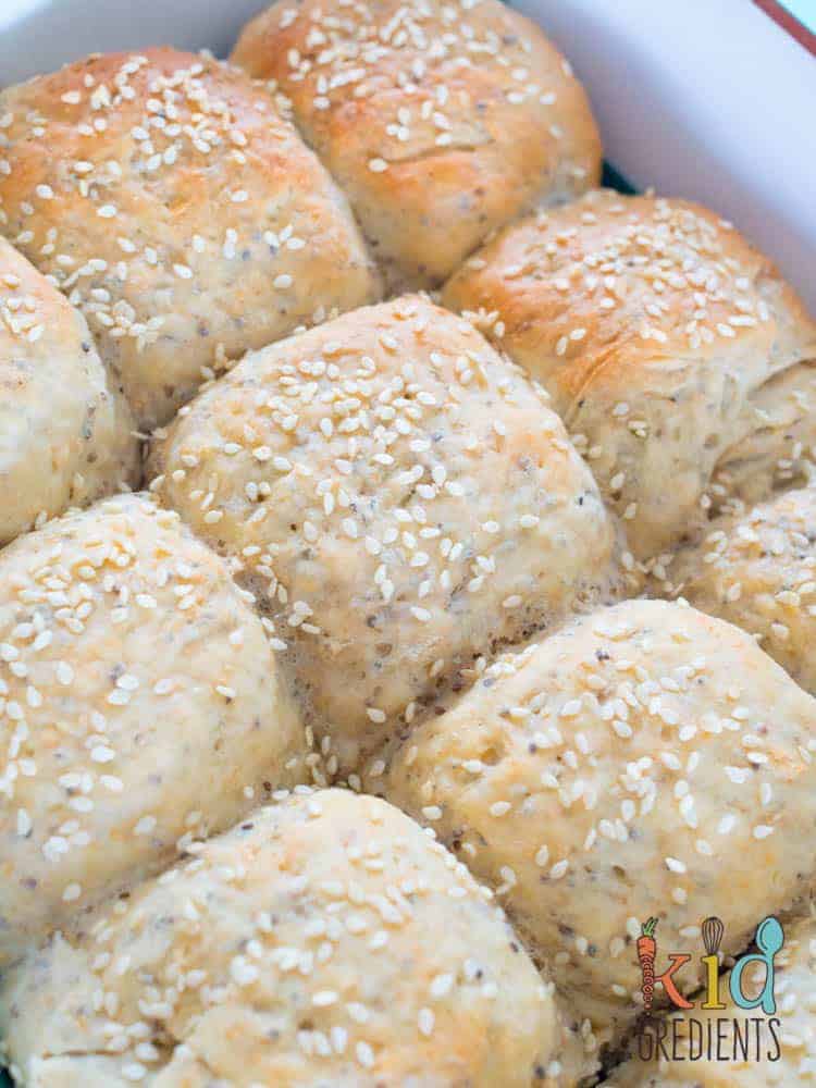 No knead chia seed wholemeal rolls