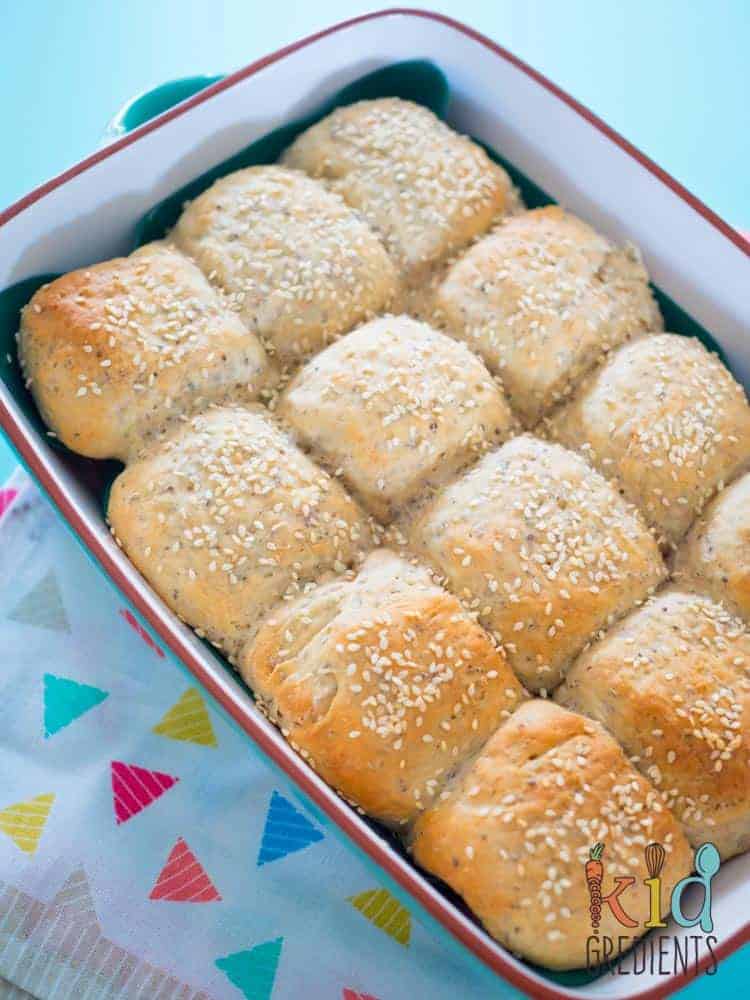 No knead chia seed wholemeal rolls