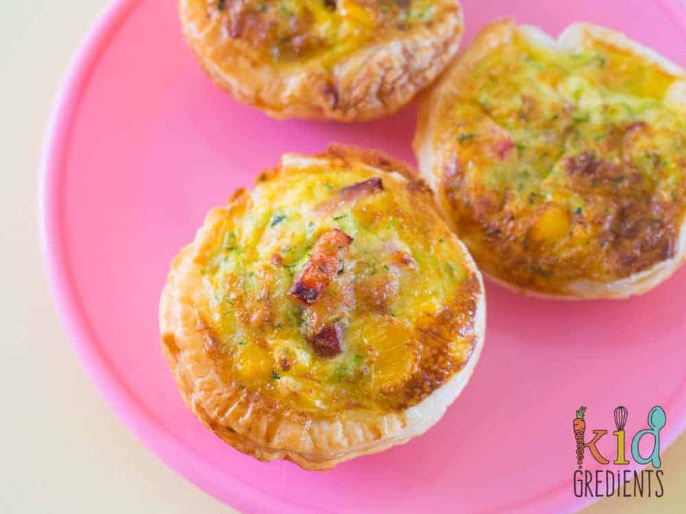 Lunchbox bacon and veggie quiches, close up