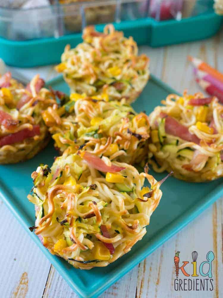 noodle and veggie frittatas from plate level