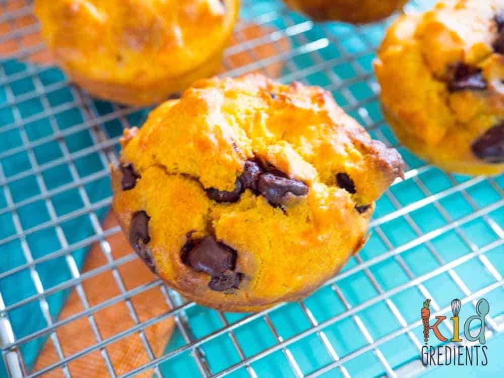 sweet potato choc chip muffins closeup