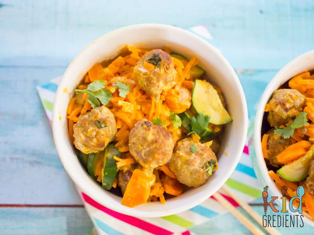 Thai turkey curry meatballs with sweet potato noodles, gluten and dairy free!