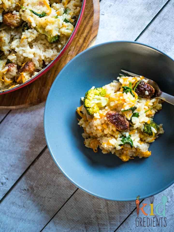 individual bowl of baked sage and veggie risotto