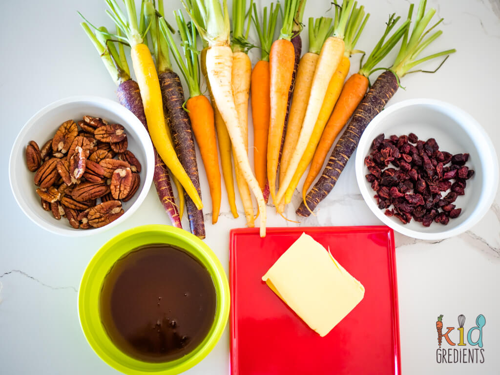 ingredients: carrots, pecans, cranberries, butter and maple syrup