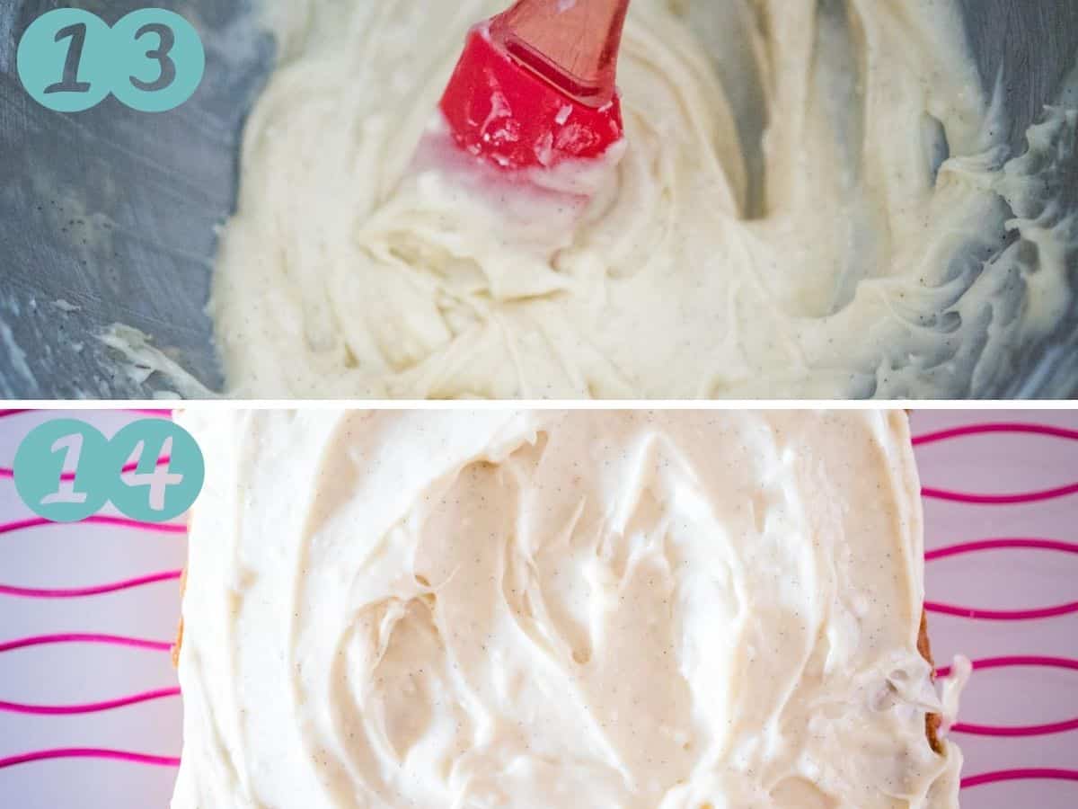 mixing the icing, icing the cake