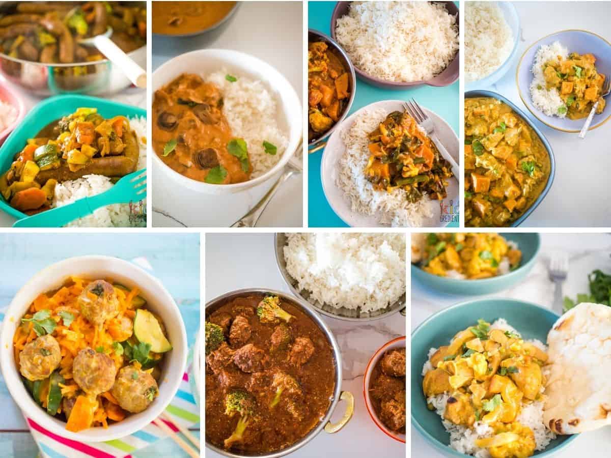 assortment of curry recipe images