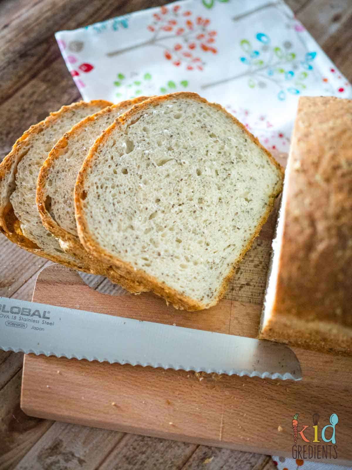 chia seed bread sliced up