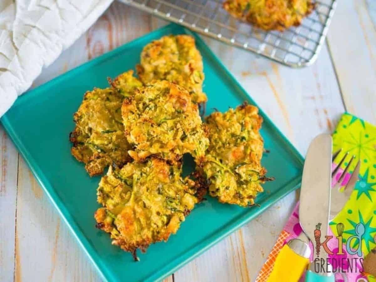 zucchini fritters on a plate ready for eating