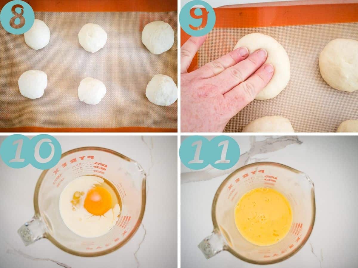 after rising, pressing down, mixing egg and milk, 