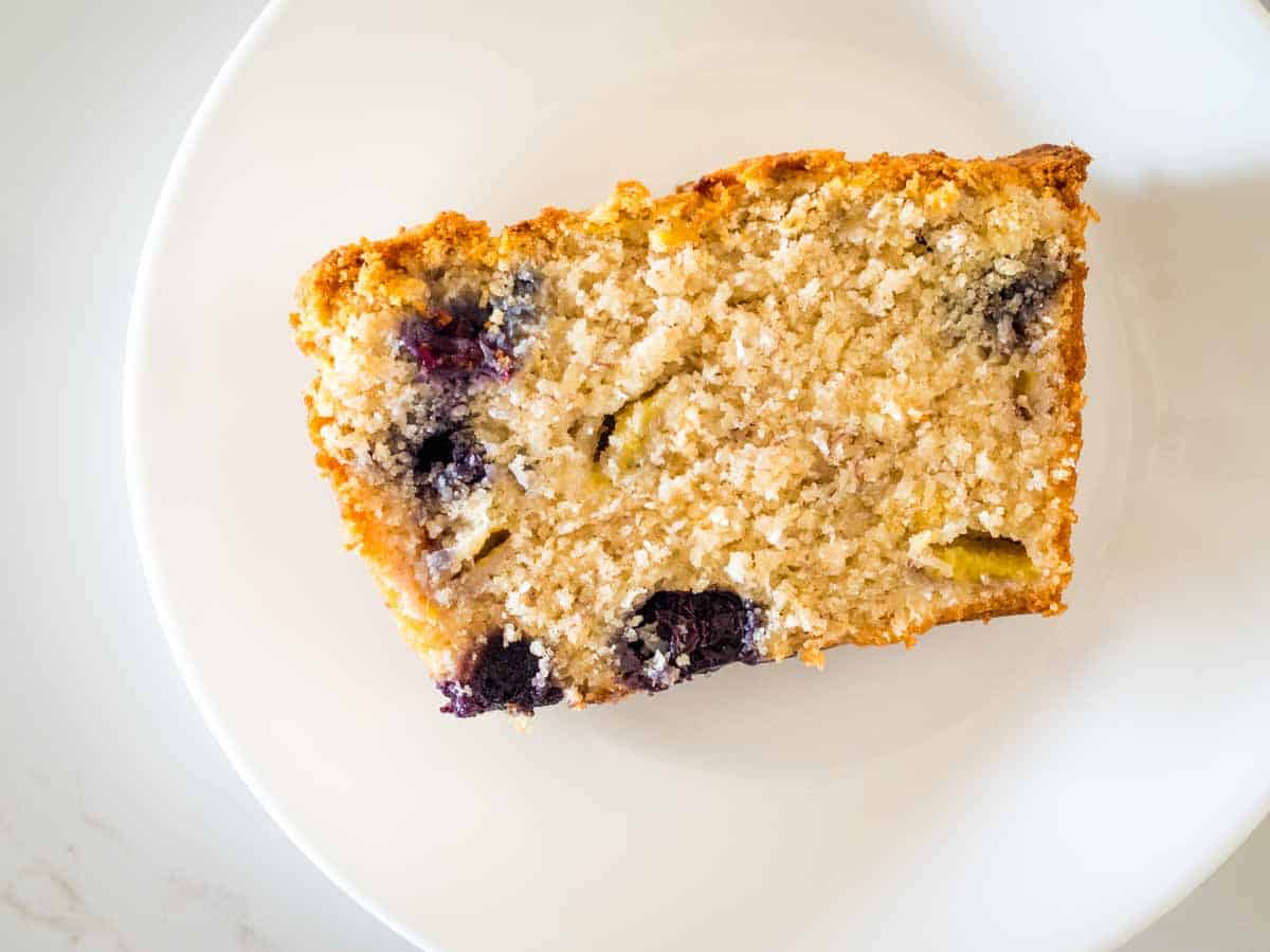 blueberry banana bread on a plate