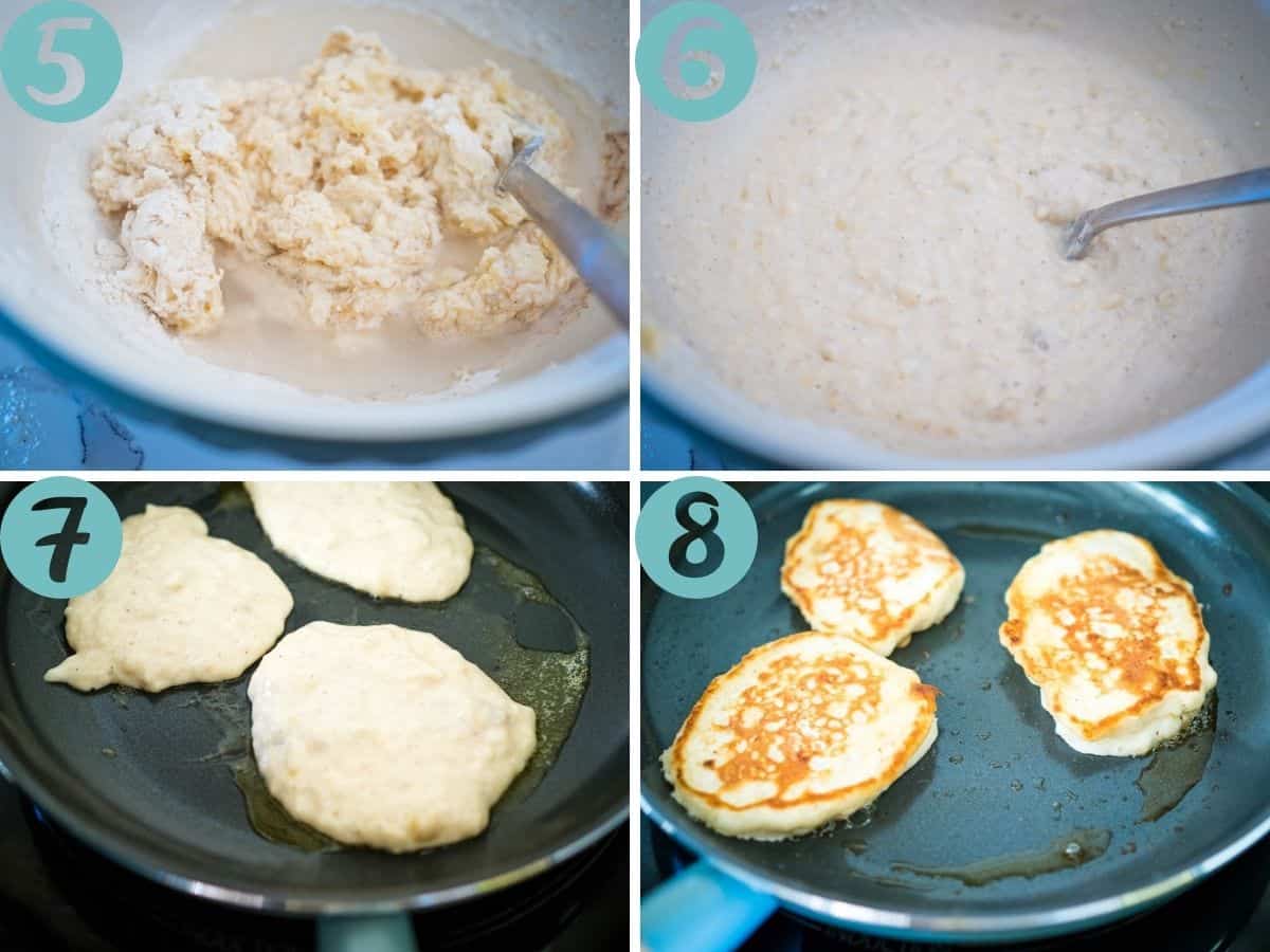banana pikelets being mixed and then cooked
