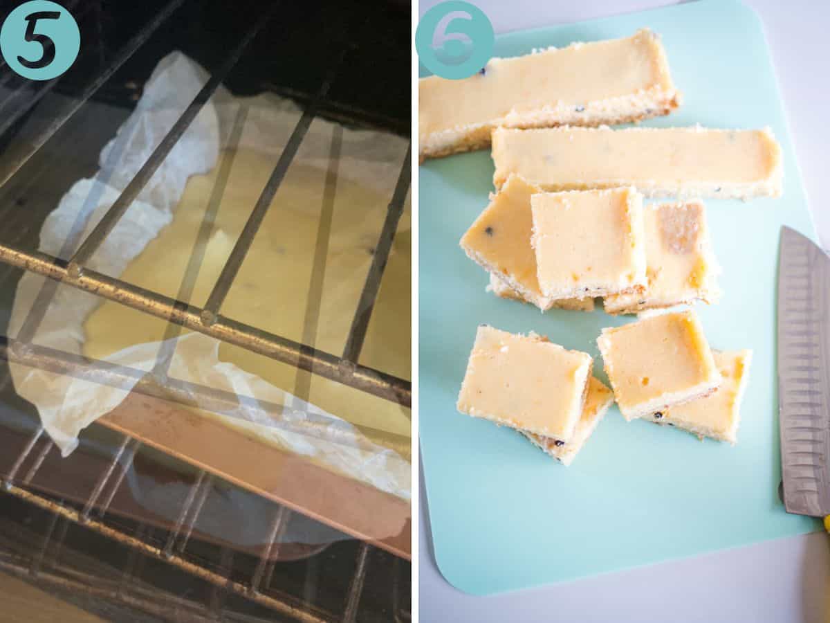 baking the slice and cutting it into squares