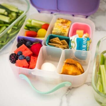 lunchbox ready for school with prpped ingredients