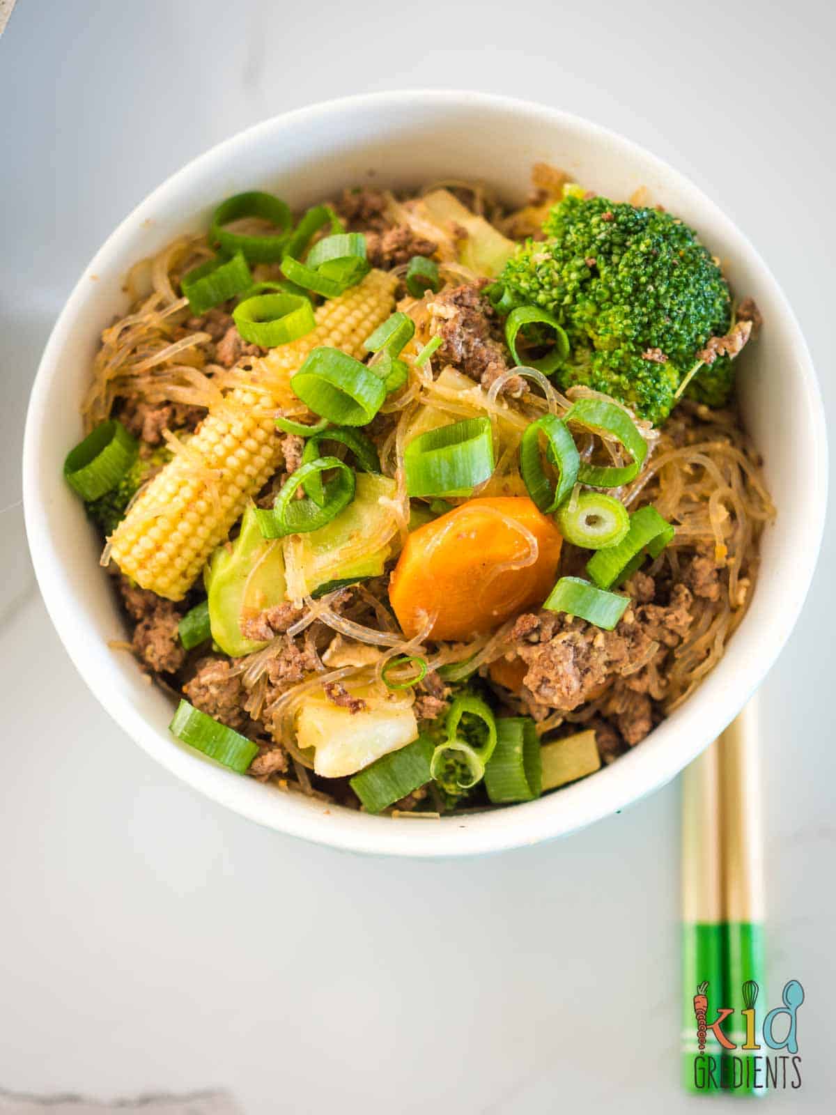 beef mince noodles in a bowl ready to be eaten
